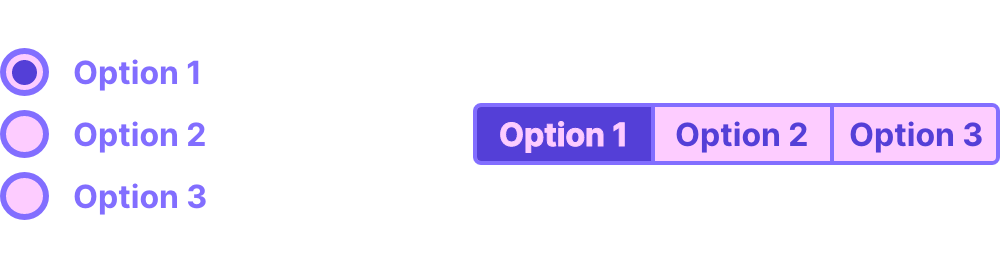 Representation of a radio button group and a segmented control
